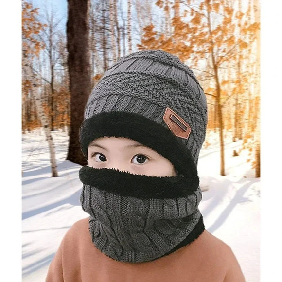 Kids  Winter Hat and Scarf Set 2Pcs Warm Knit Beanie Cap and Scarf - Picture 4 of 5